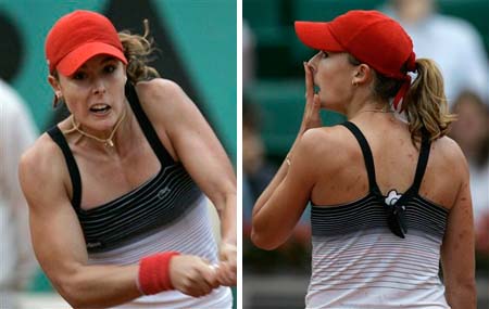 Gisela Dulko wore the halter from the Fine Stripe line in her loss to Alize